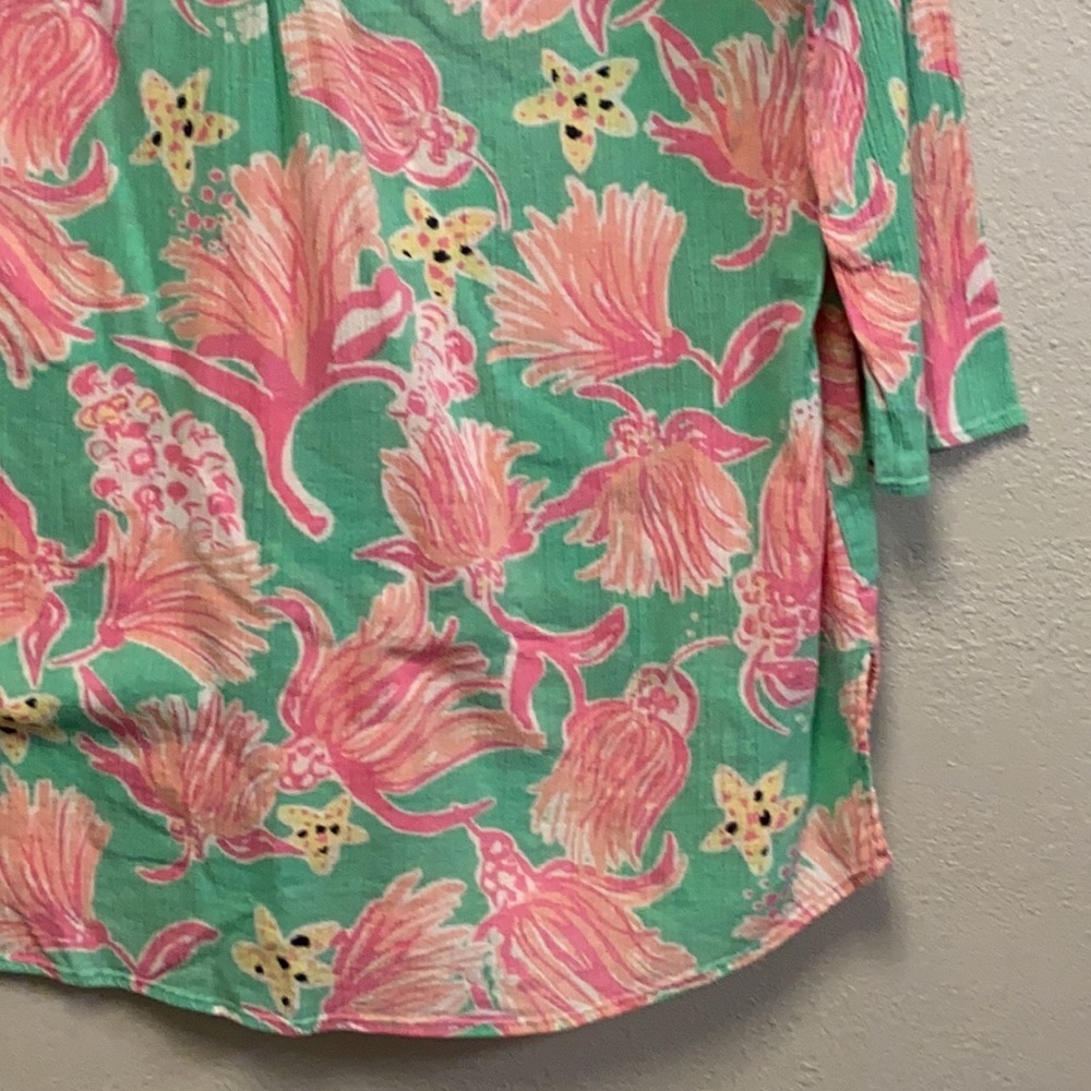 Lilly Pulitzer 100% Cotton Pink Green Ripley Lagoon Preppy Coastal Tunic 4375 - Picture 5 of 11